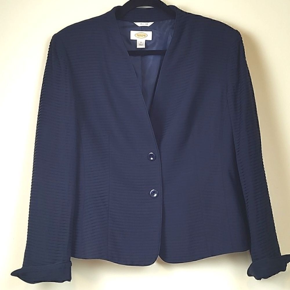 Talbot's Silk Mini Shutter Pleat Collarless Blazer/Jacket in Navy Blue Size 8